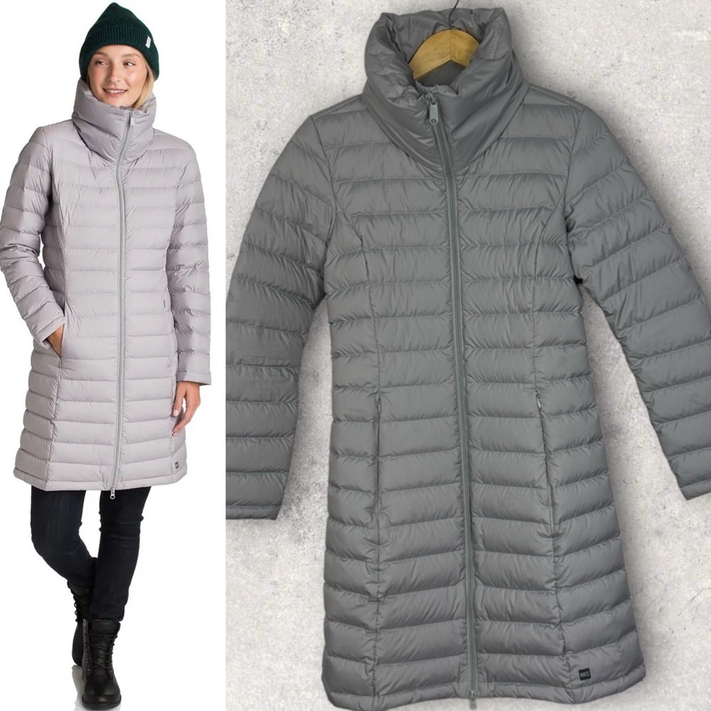MEC Duck Down Quilted Long Puffer Coat Size XS Microlight Packable Travel Jacket